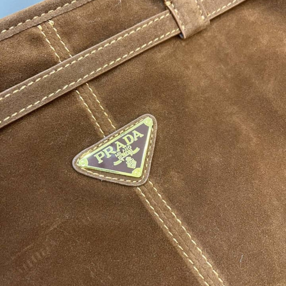Prada Bonnie Large Suede Handbag Brown 38Cm 1Ba433 2C4S F0401 V Moo