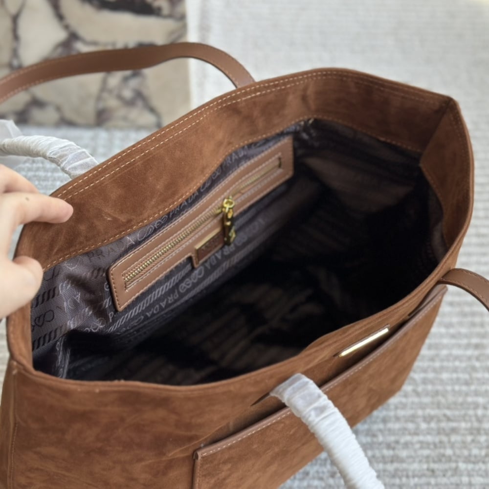 Prada Suede Double Tote Bag Cocoa Brown 35Cm