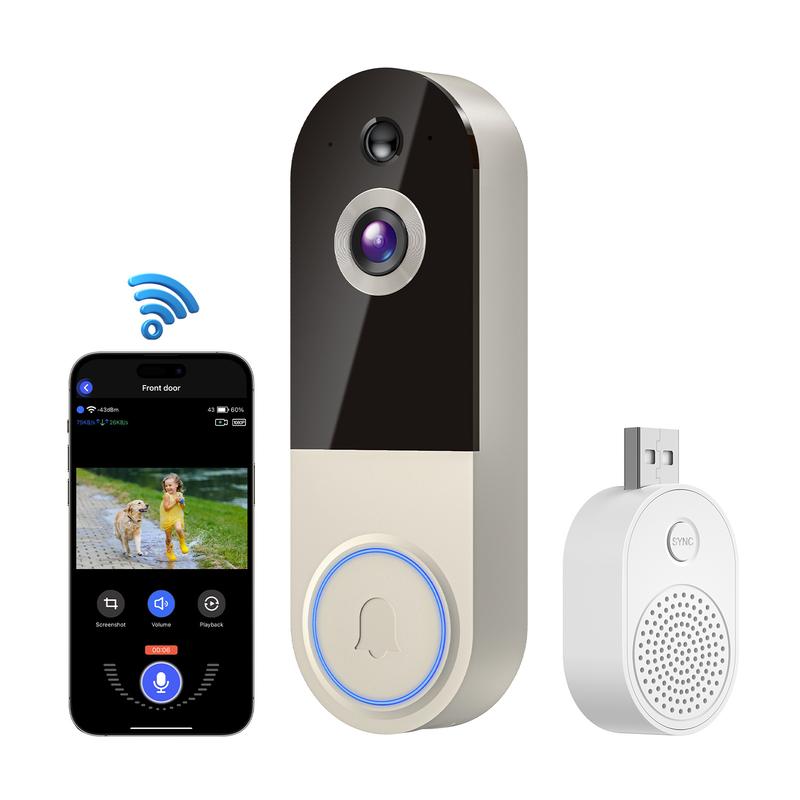 Smart Wireless Video Doorbell Camera , AI Human Detection, 2.4G WiFi, Two-Way Audio, Battery Rechargeable, Night Vision, Real-Time Alerts, Motion Detection, Cloud Storage, Easy Installation