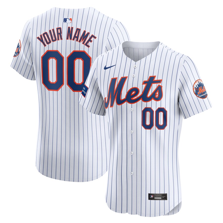 New York Mets Home Elite Custom Patch Jersey White