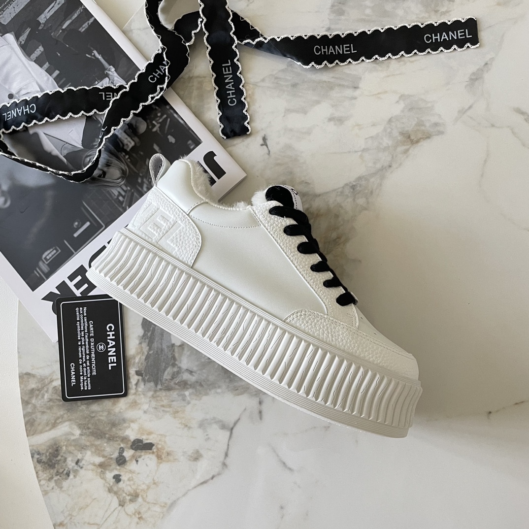 Chanel Winter Fur Sneakers White