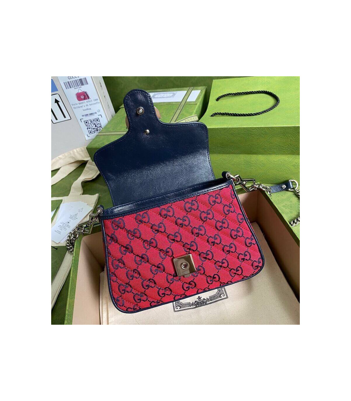 Gucci GG Marmont Multicolour Mini Top Handle Bag Red