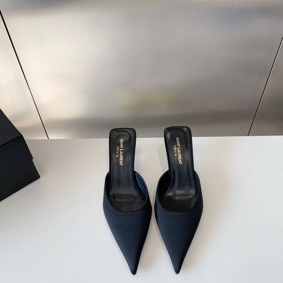 Saint Laurent Barbara Mules Satin In Black 7869079Qn001000