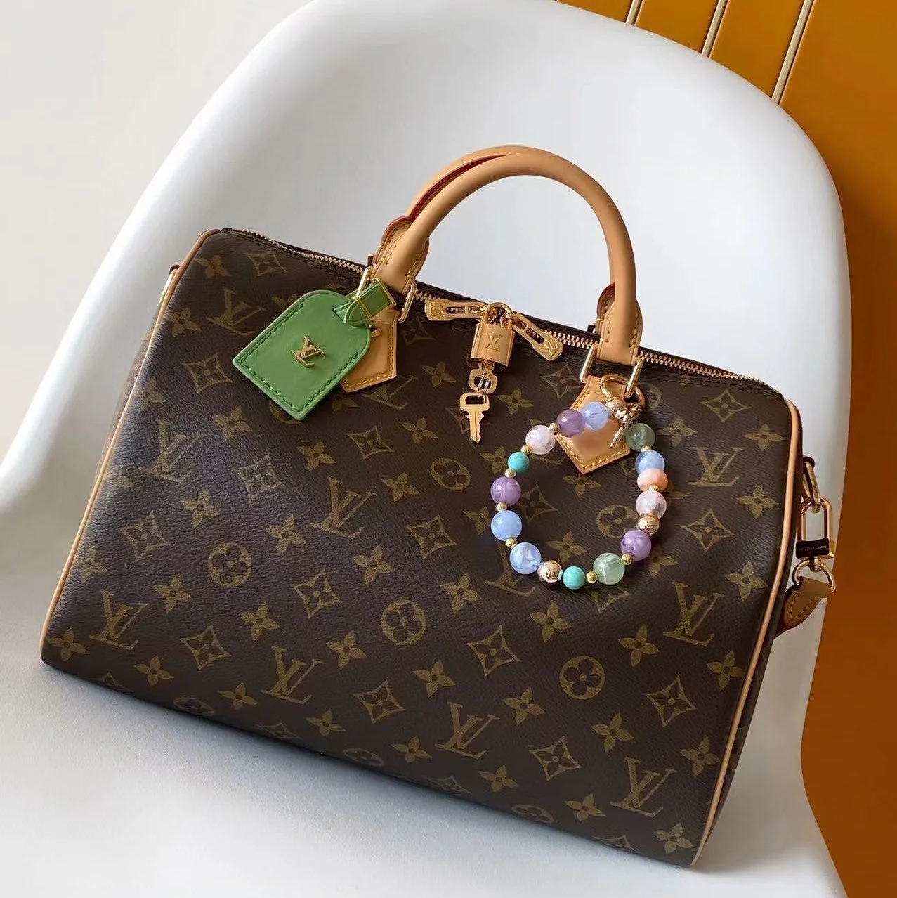 LV Speedy Soft 30 Boho Brown Green Monogram Canvas GHW