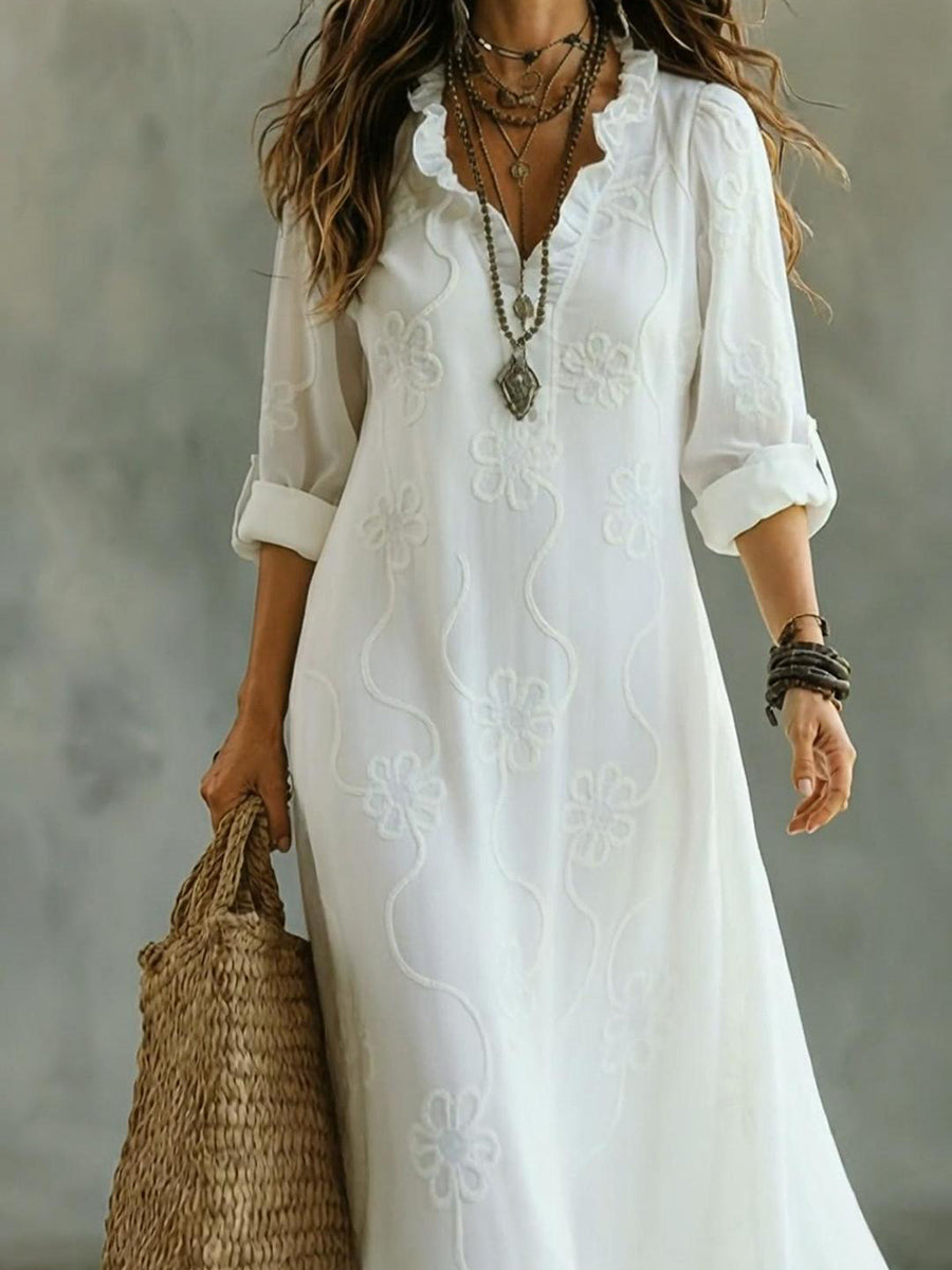 Embroidered V Neck Maxi Dress Casual Fit(BUY 2 FREE SHIPPING)