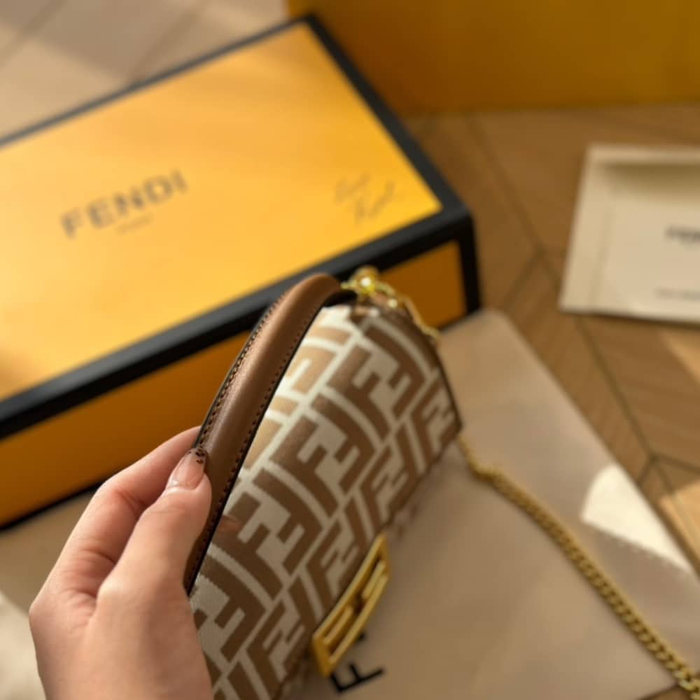 Fendi Baguette Mini Ff Jacquard Fabric Bag Beige 21Cm