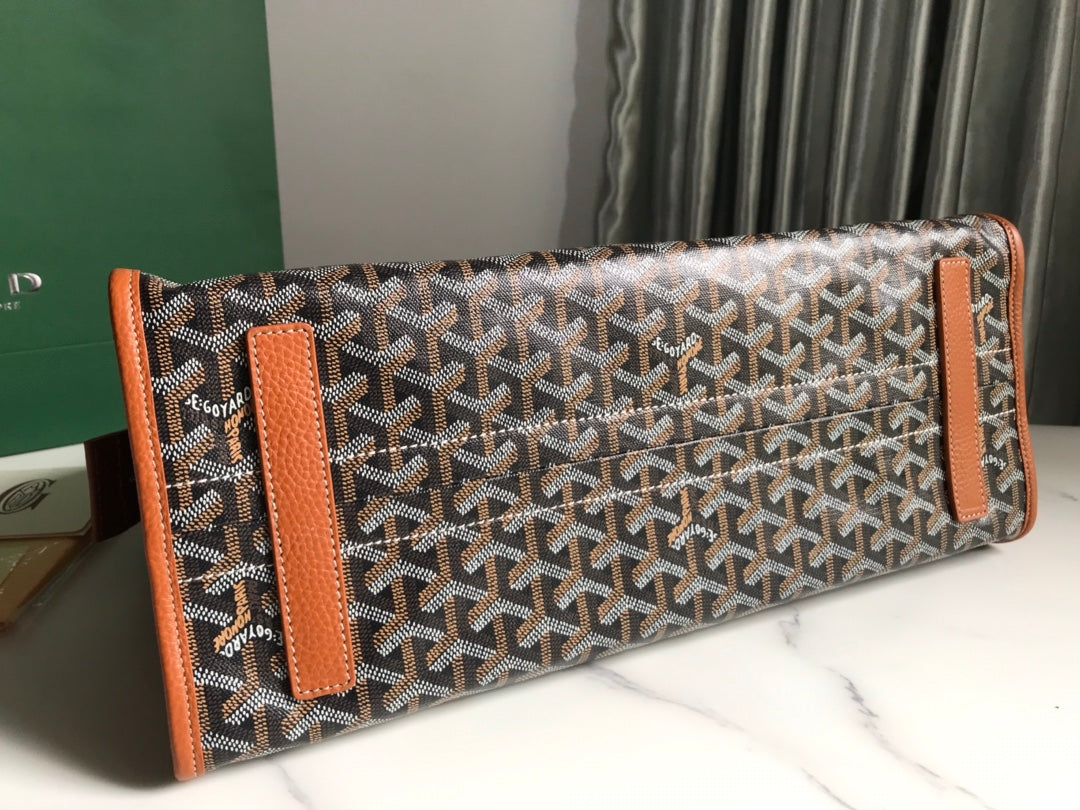 Goyard Hardy Pm Bag 40 Cm Black Goyardine Canvas And Tan Taurillon Leather Trim