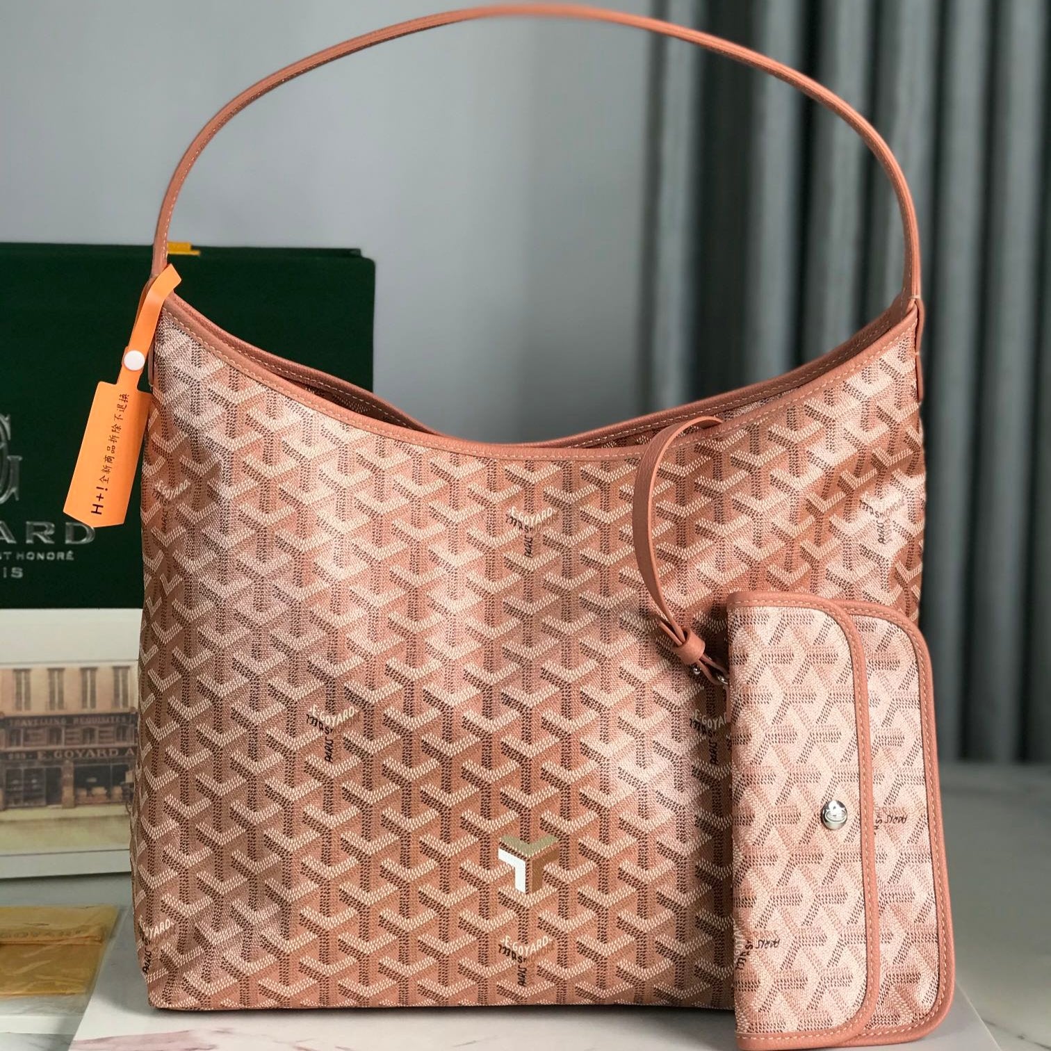 Goyard Bohème Hobo Bag 42Cm Pink Canvas Chevroches Calfskin