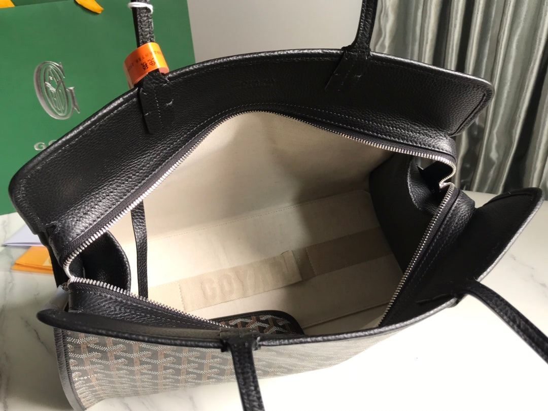 Goyard Hardy Pm Bag 40 Cm Black Goyardine Canvas And Taurillon Leather Trim