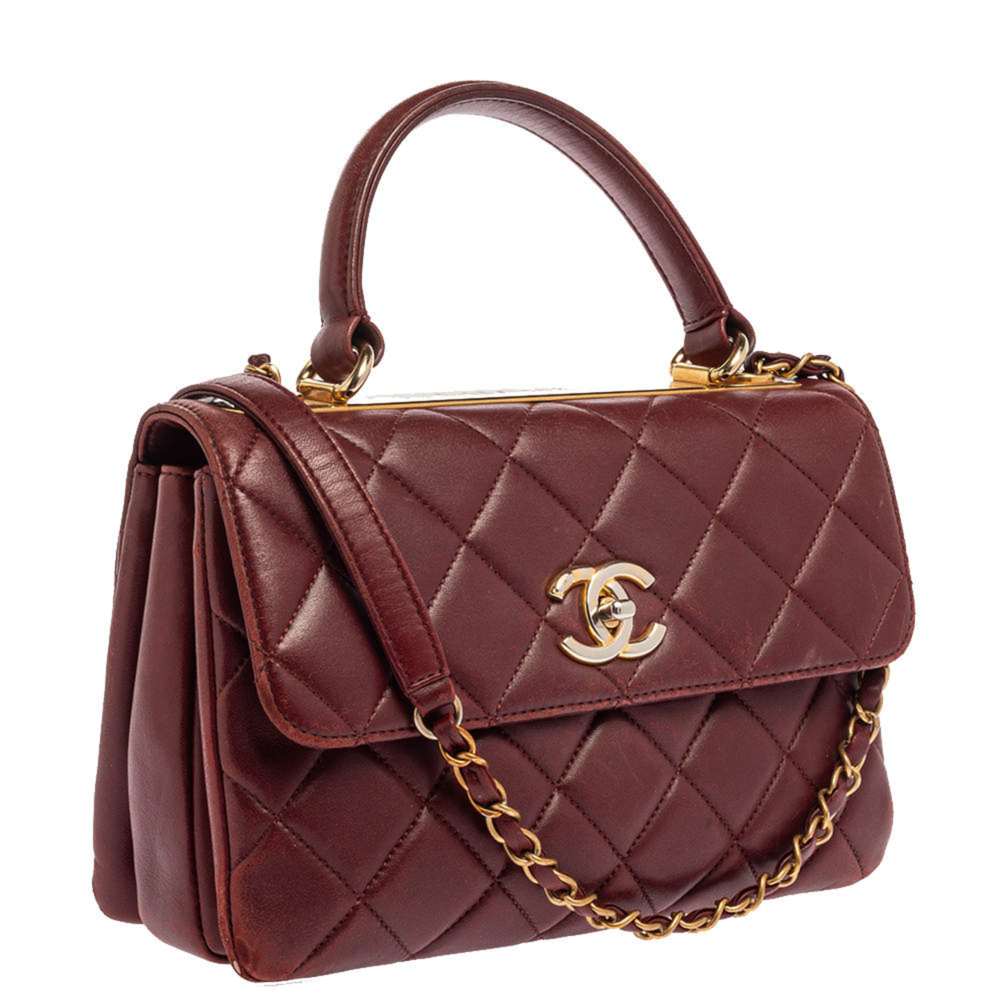 Chanel Flap Bag With Top Handle Burgundy 25Cm/9.8in
