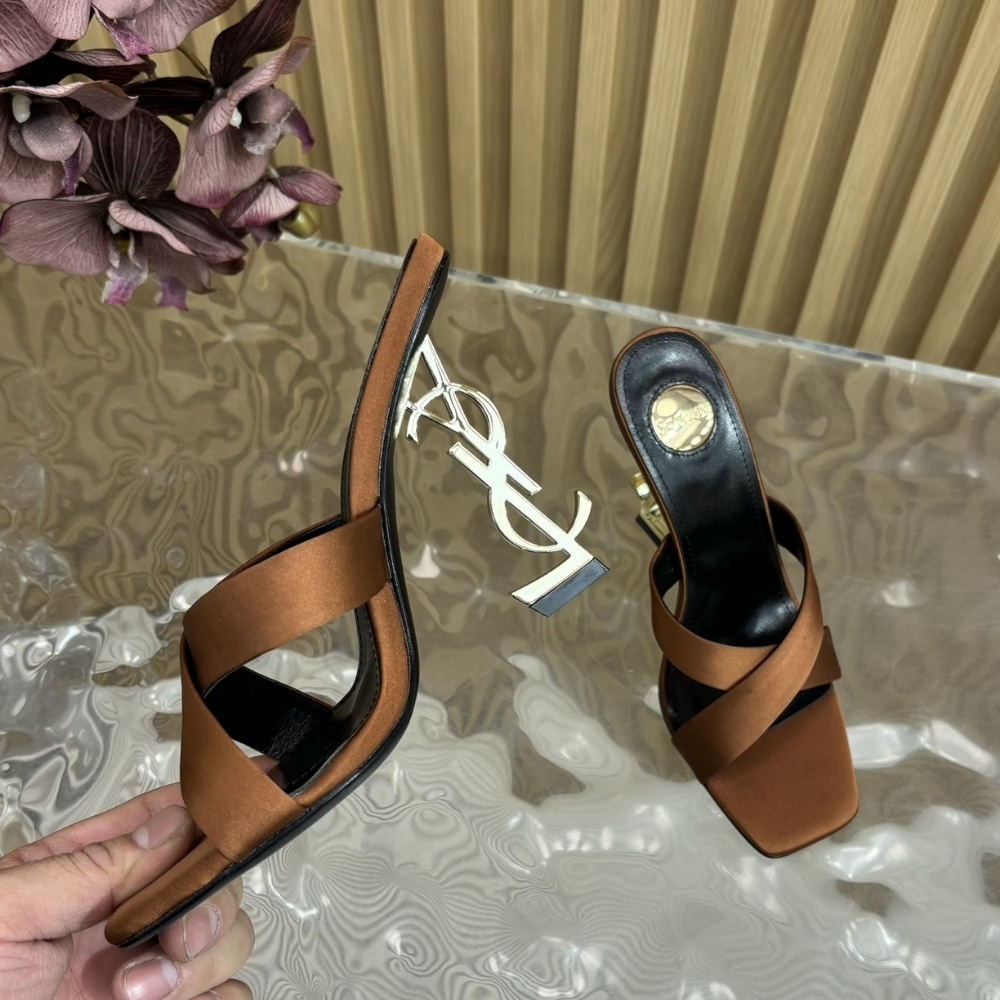 Saint Laurent Opyum Mules In Satin Crepe Manioc Brown 8189319Qab12215