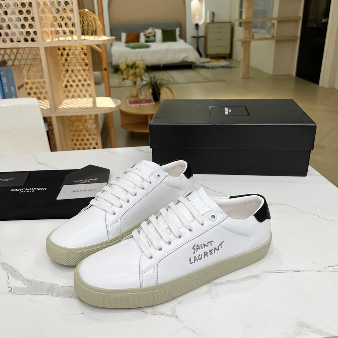 Saint Laurent Court Classic Embroidered Sneakers Black And White