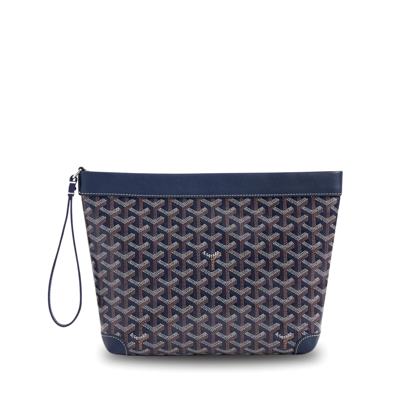 Goyard Conti Pouch 24 Cm Navy Blue Lambskin And Goyardine Canvas