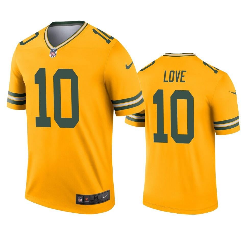 Men Jersey Green Bay Packers Jordan Love 10 Gold Inverted Legend Jersey Jersey