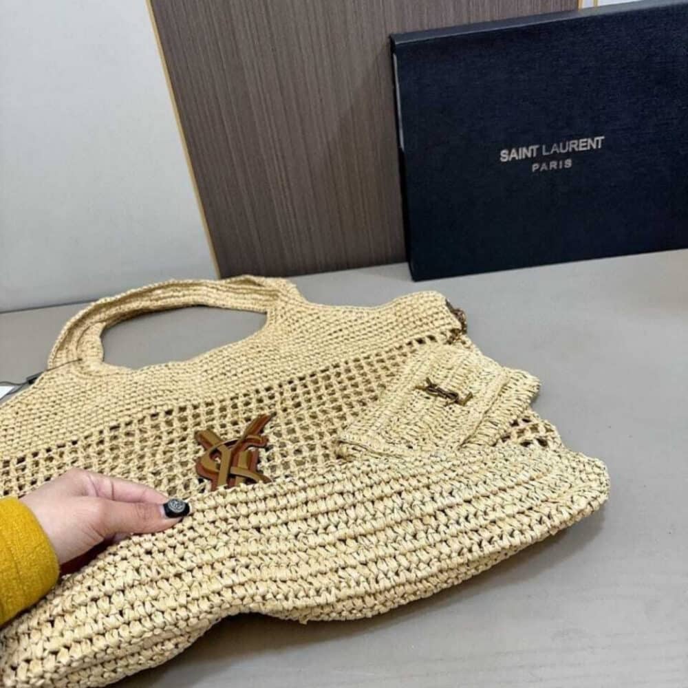 Saint Laurent Icare In Raffia Natural Gold 43Cm 772191GAAEK2063