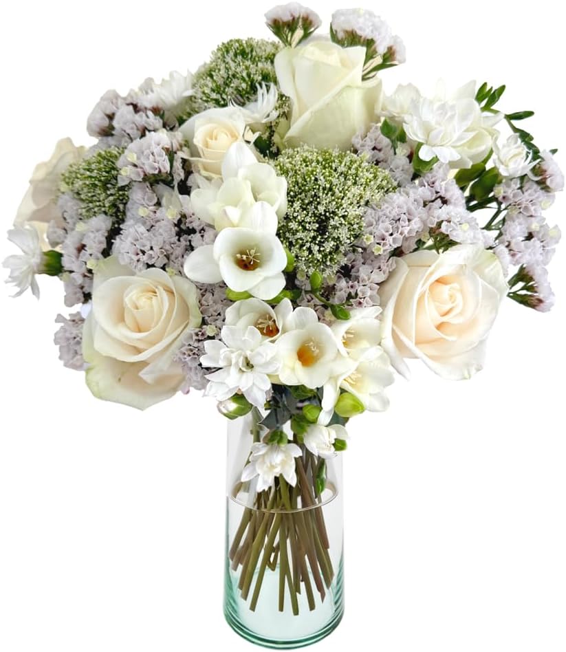 Serenity | White, Cream Fresh Flower Arrangement with Vase | Arabella Bouquets | Flowers for Delivery, Sympathy