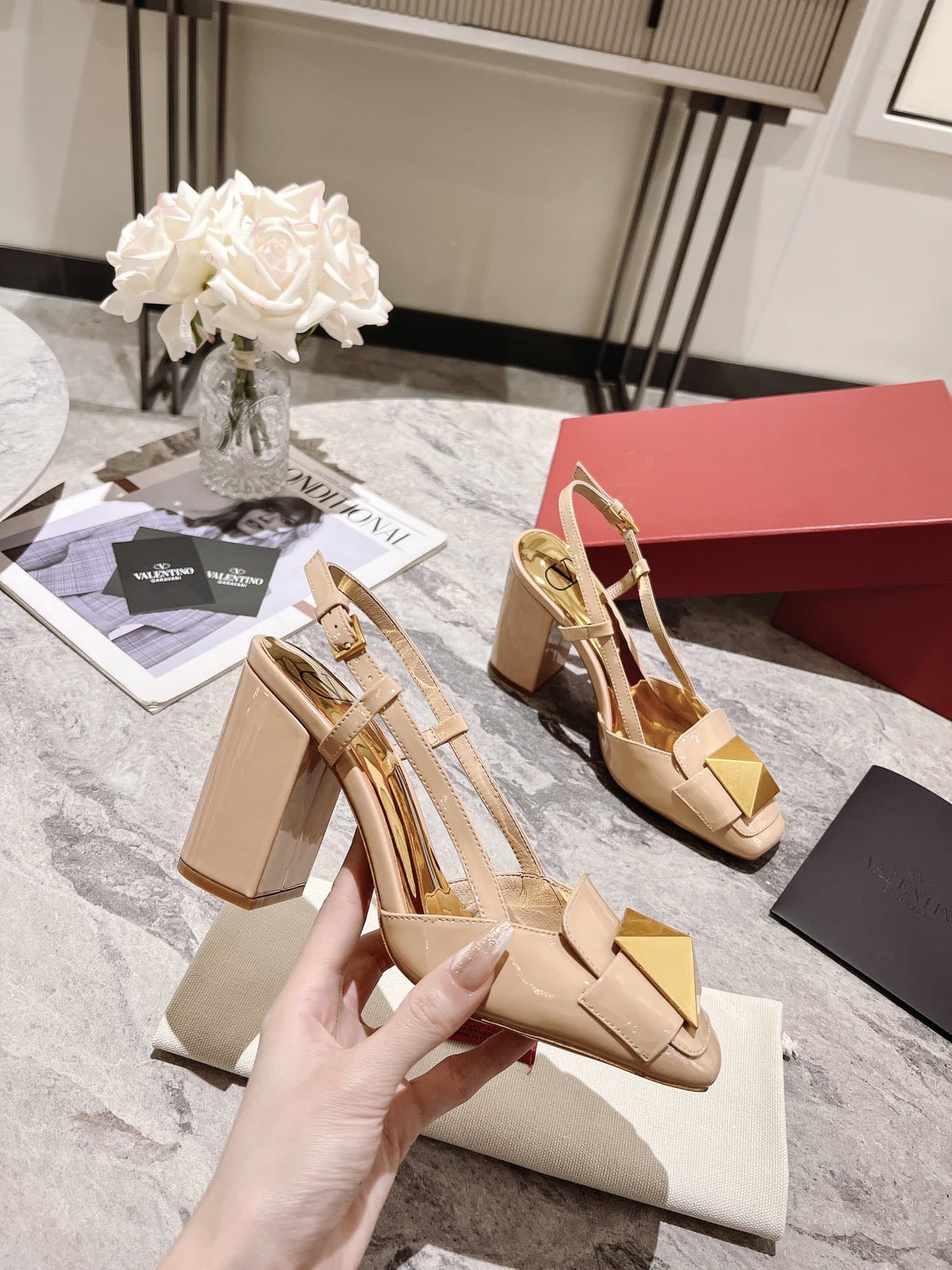 Valentino Garavani One Stud Patent Leather Slingback Pump Rose Cannelle