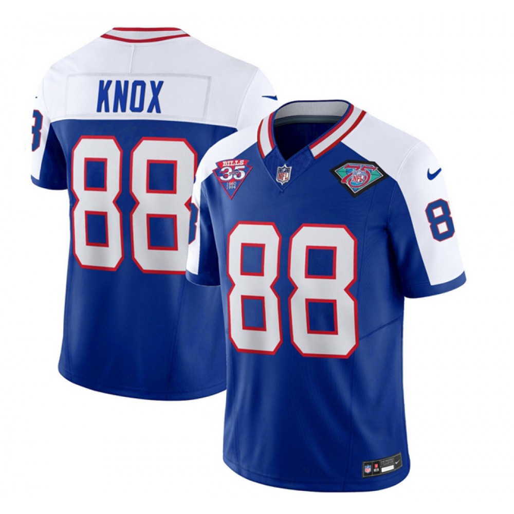 Buffalo Bills #88 Dawson Knox Blue/White 35th And 75th Patch 2023 F.U.S.E. Throwback Vapor Untouchable Limited Stitched Jersey