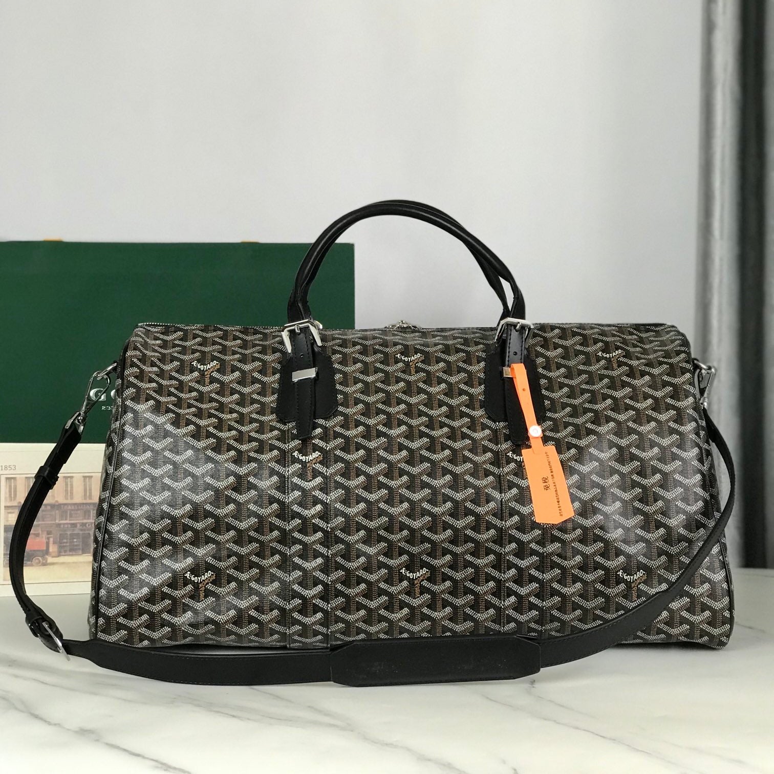 Goyard Boston 50 Bag Cm Black Goyardine Canvas And Calfskin Trim