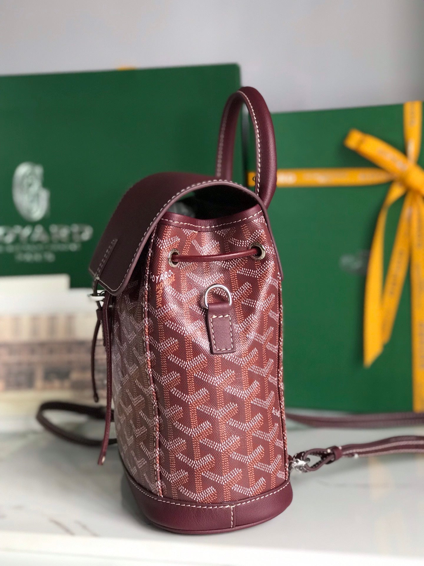 Goyard Alpin Mini Backpack 21 Cm Wine Red Lambskin And Goyardine Canvas