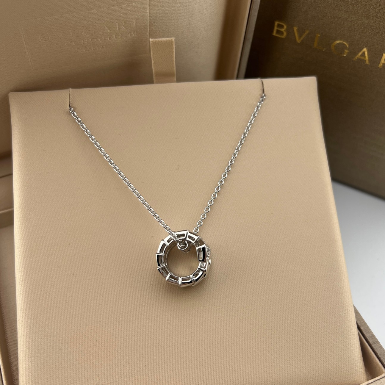Head and tail diamond snake pendant necklace