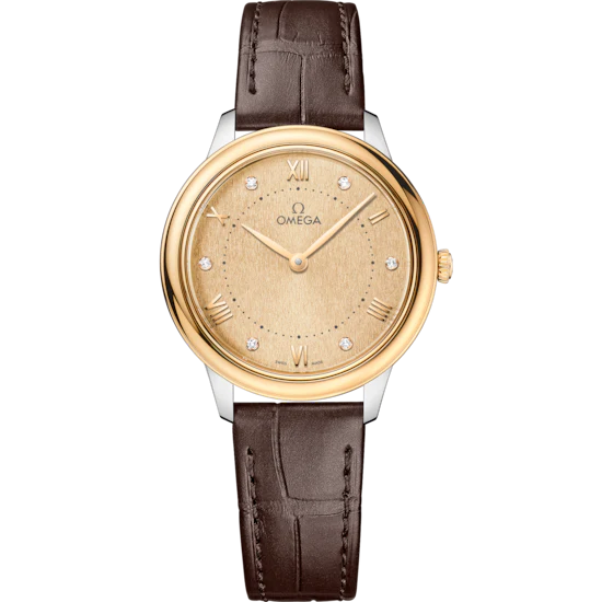 Omega De Ville Prestige 30 mm Yellow Dial with Diamonds Stainless Steel and 18k Yellow Gold Strap 434.23.30.60.58.001