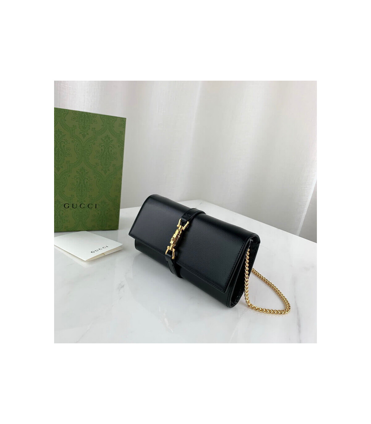 Gucci Jackie 1961 Black Calfskin Chain Wallet 19cm