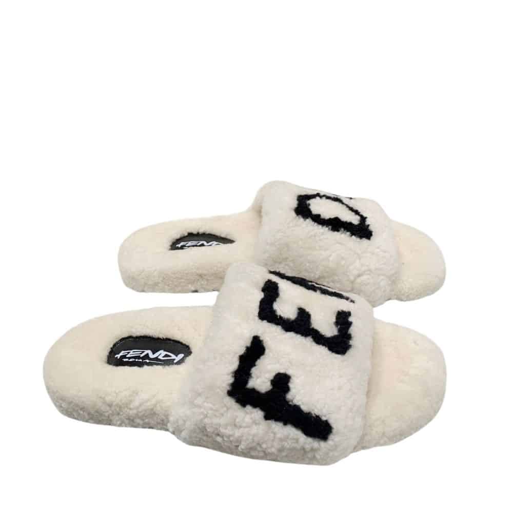 Fendi Shearling Slides White