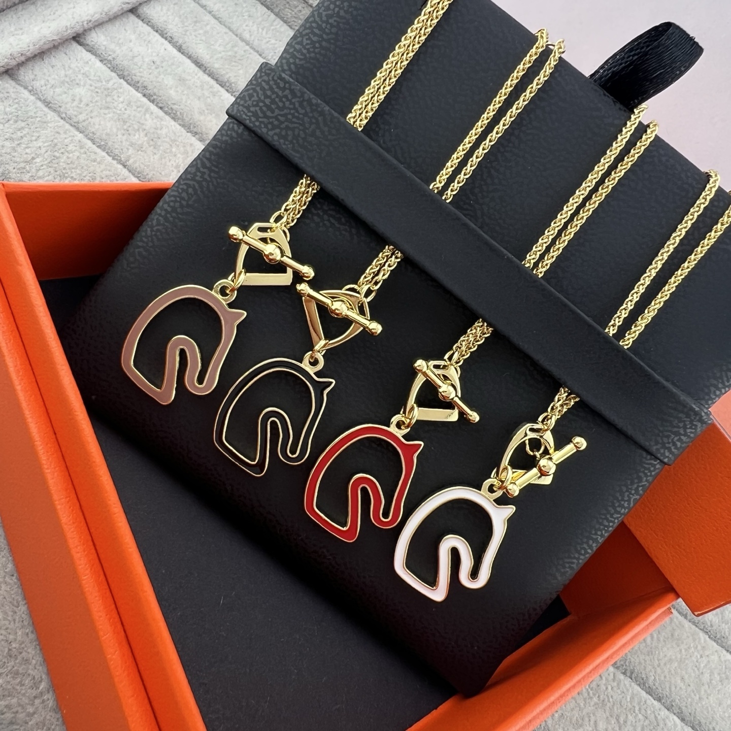 Enamel Horse Head Pendant Necklace