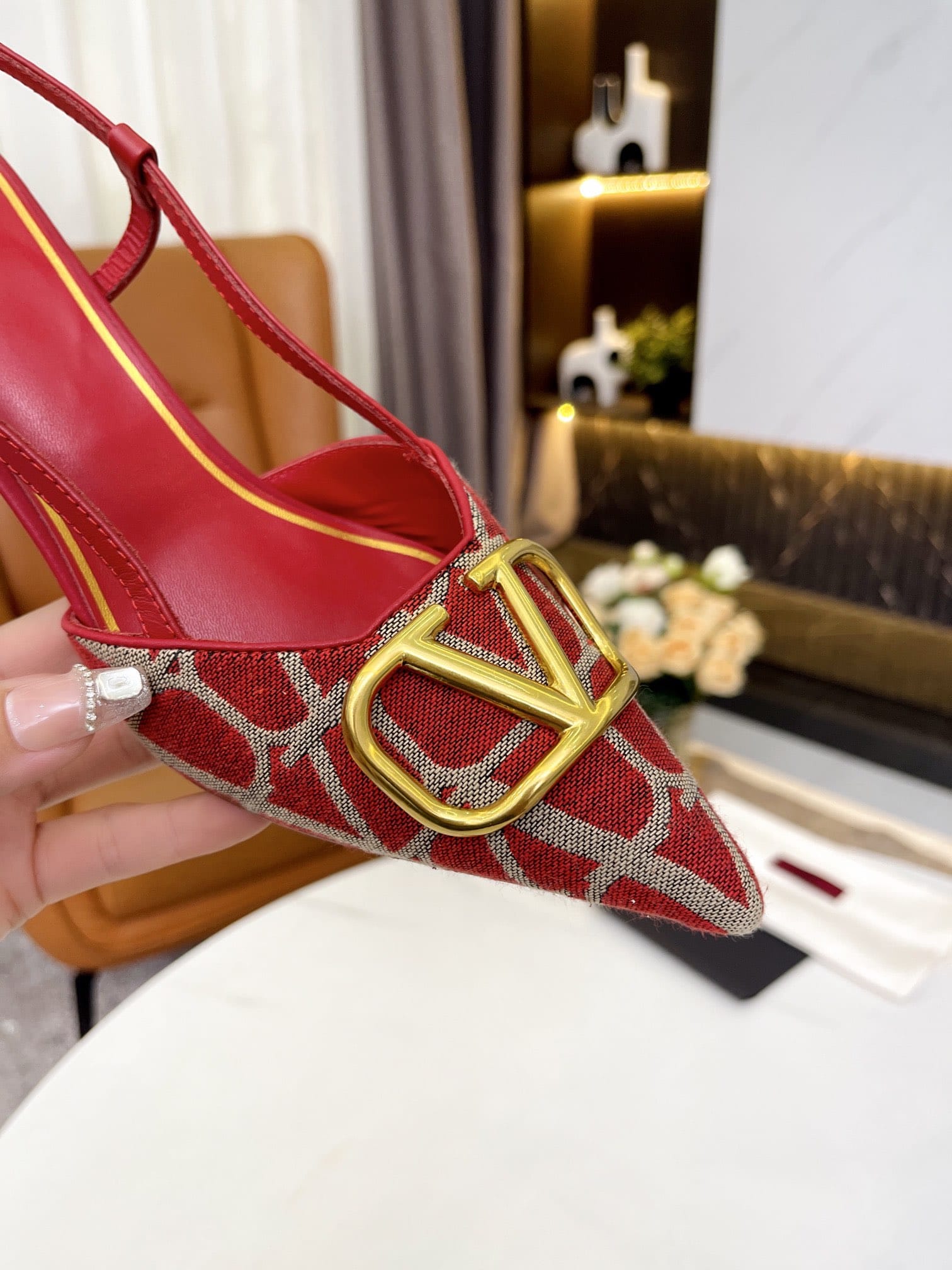 Valentino Garavani VLogo Signature Slingback Pump In Toile Iconographe Red