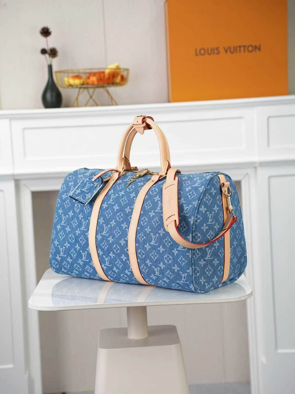 Louis Vuitton Keepall 45 Bag Blue Denim Fabric M27943