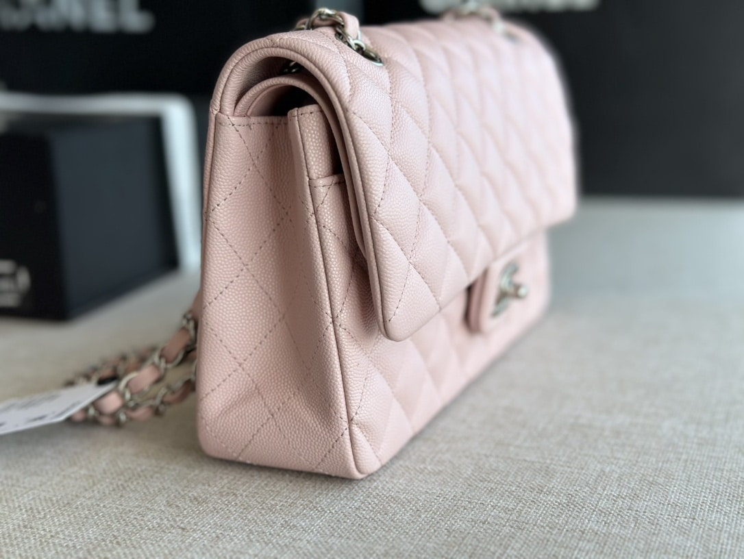 Chanel Classic Double Flap Bag Caviar Silver Hardware Light Pink 25Cm/10in