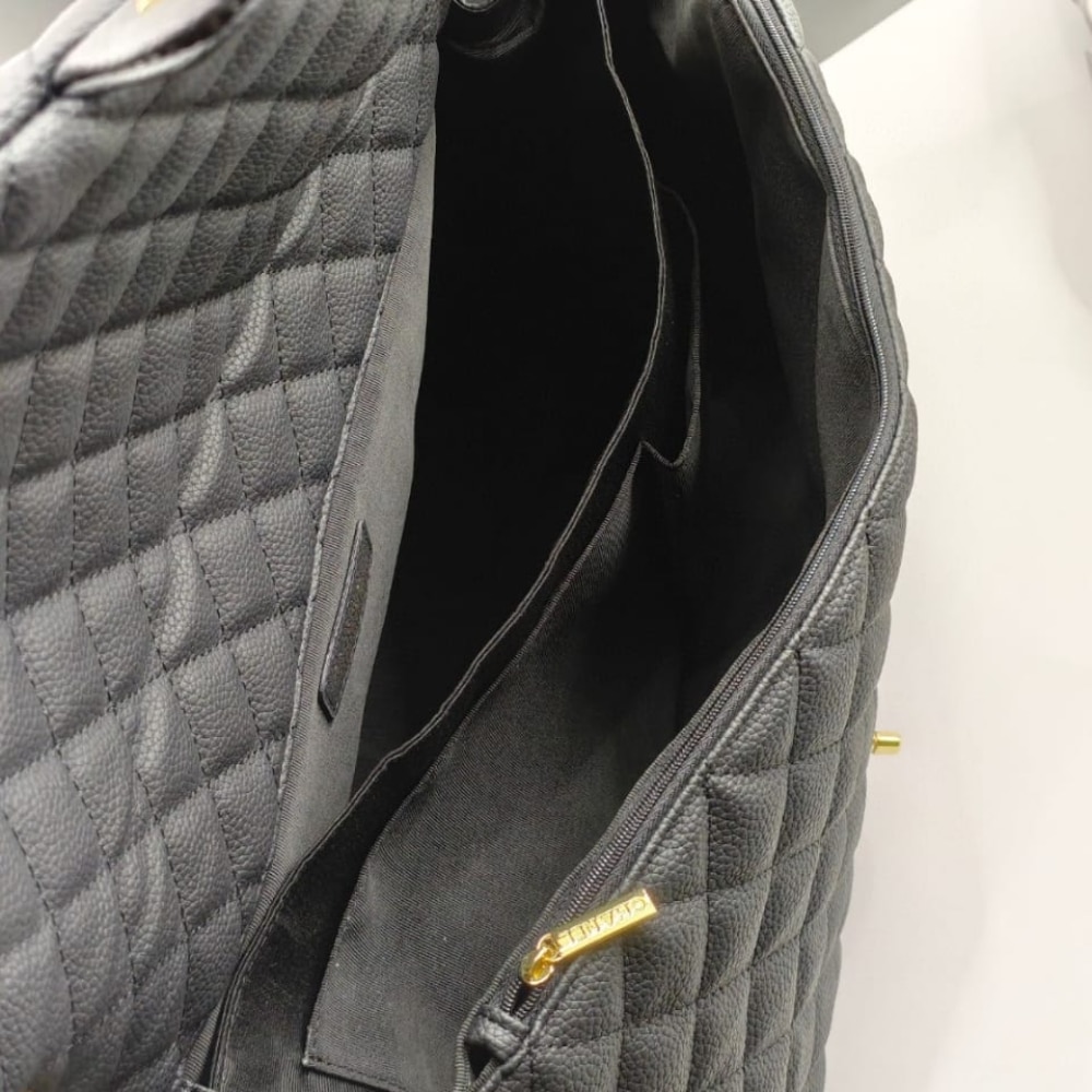 Chanel Xxl Airline Classic Travel Flap Bag Caviar Leather Black Gold Hardware 46Cm