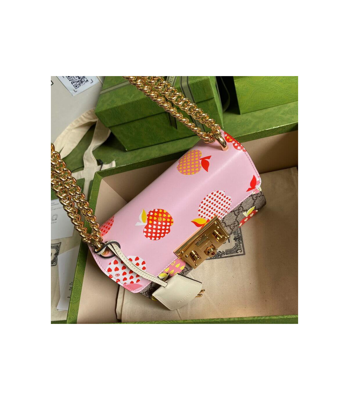 Gucci Padlock Heart Apple Pattern Small Shoulder Bag Pink