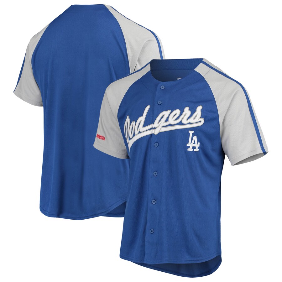 Los Angeles Dodgers Stitches Button-Down Raglan Jersey Royal