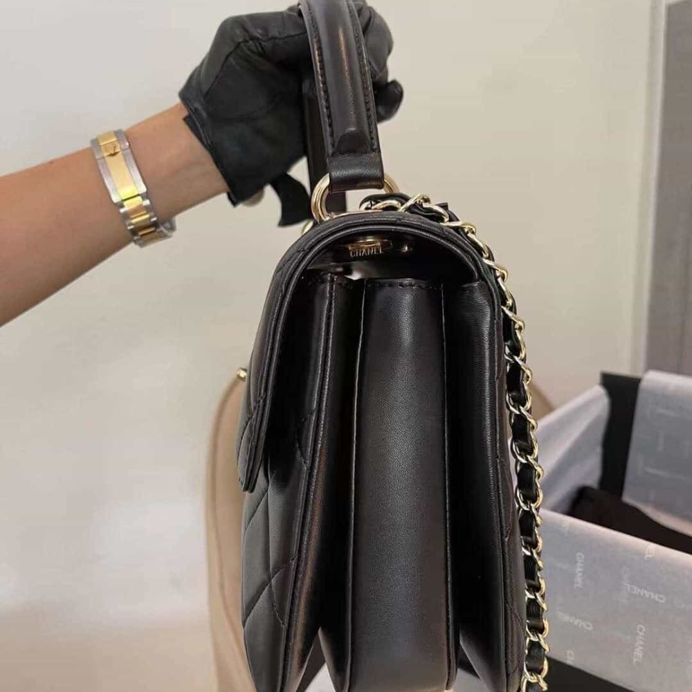 Chanel Flap Bag With Top Handle Black 25cm A92236 Y60767 94305