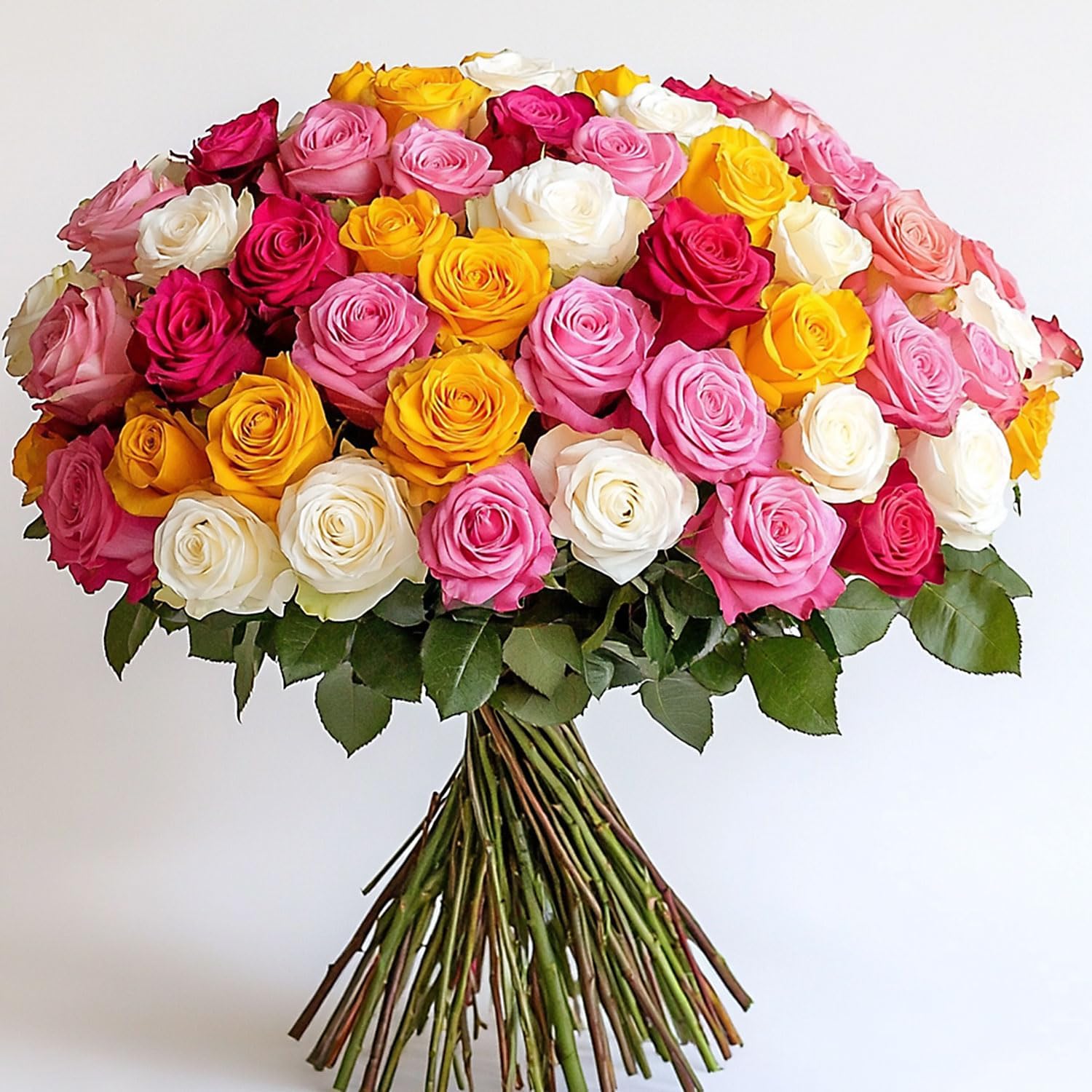 GlobalRose 100 Assorted Roses Bouquet - Responsibly Sourced Roses Fresh Flowers - Hand-Picked Flowers Fresh Bouquet for Valentine's Day, Birthday & Special Occasions (4 Bunches of 25 Stems)