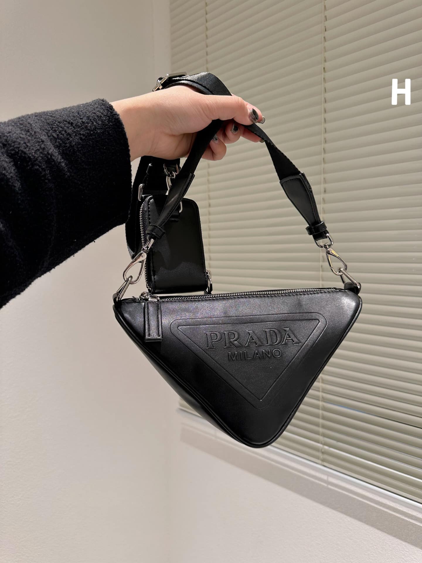 Prada Triangle Leather Mini Bag Black 27Cm