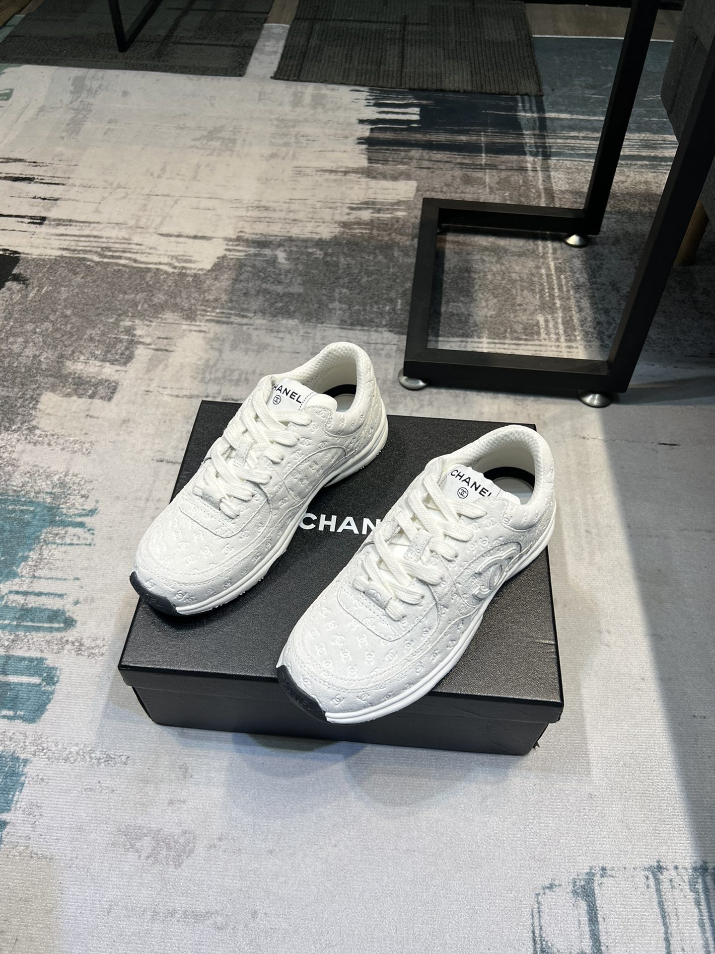 Chanel Cc Embossed Logo Suede White