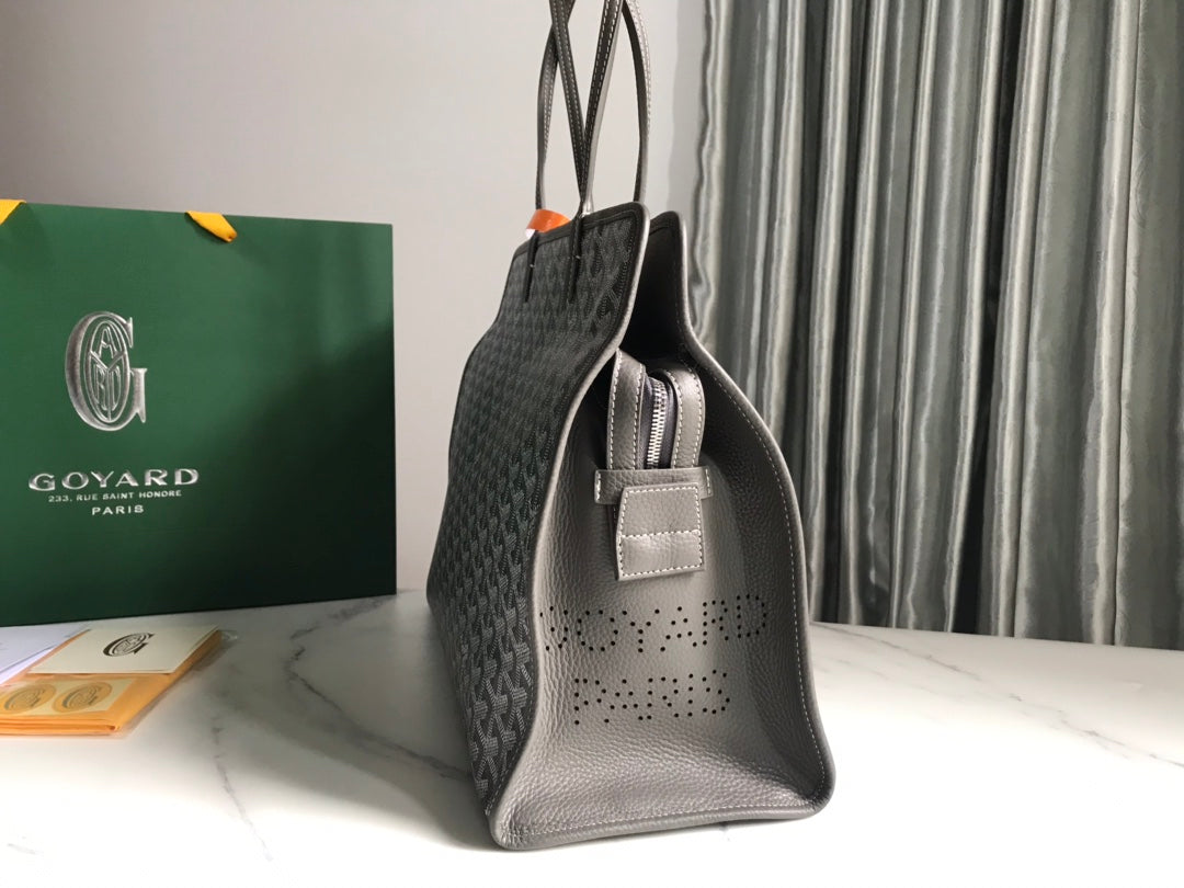 Goyard Hardy Pm Bag 40 Cm Gray Goyardine Canvas And Taurillon Leather Trim