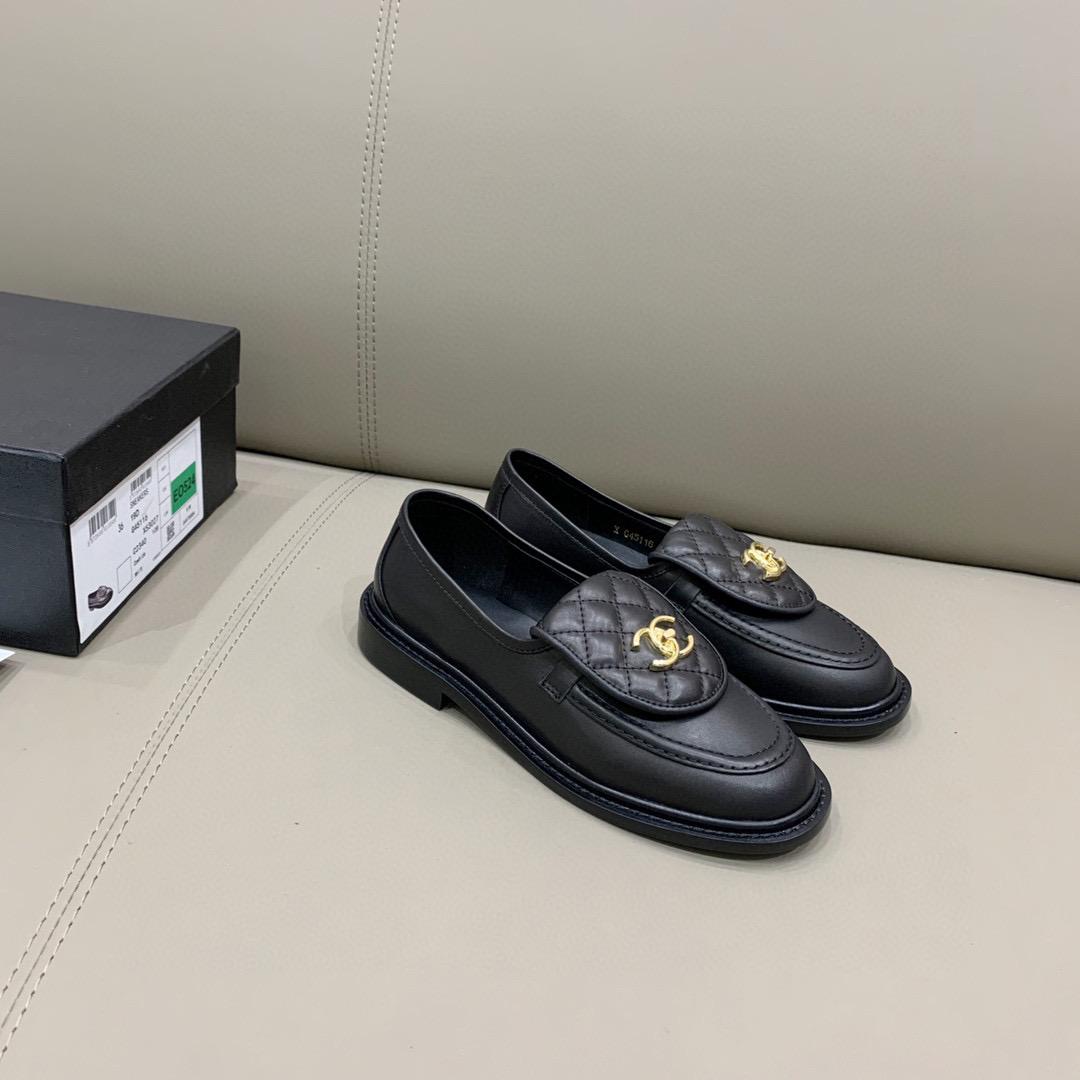 Chanel Quilted Leather Loafers Black with Gold CC Logo