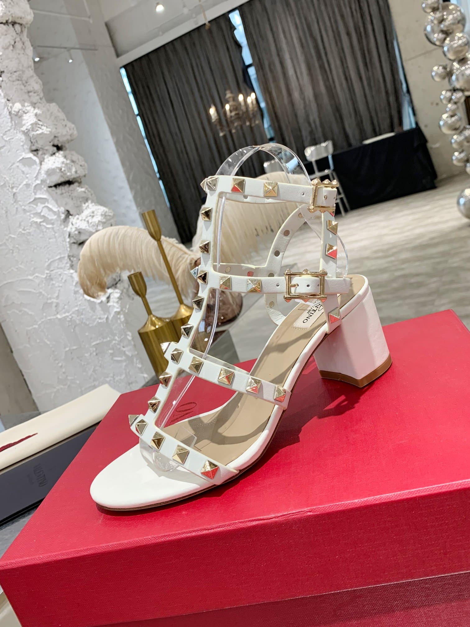 Valentino Garavani Rockstud Leather Sandals White