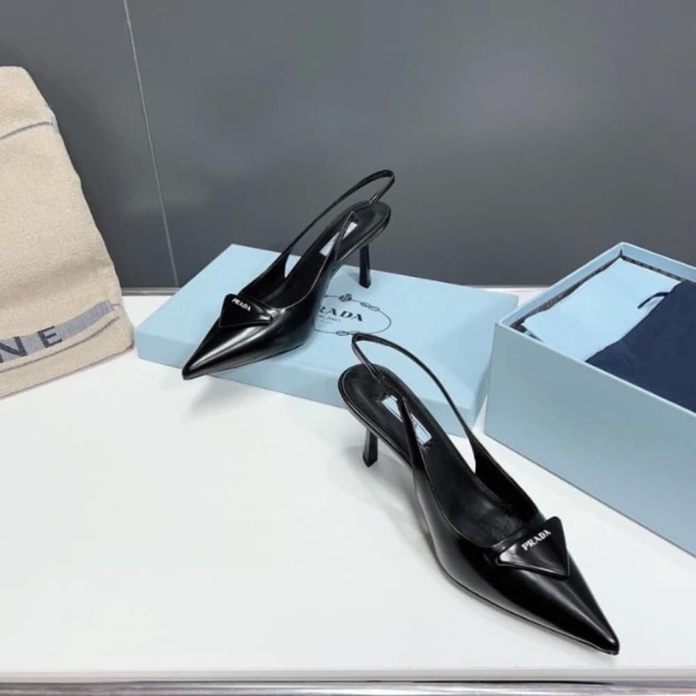 Prada Brushed Leather Slingback Pumps Black 1I901M 055 F0002 F 075
