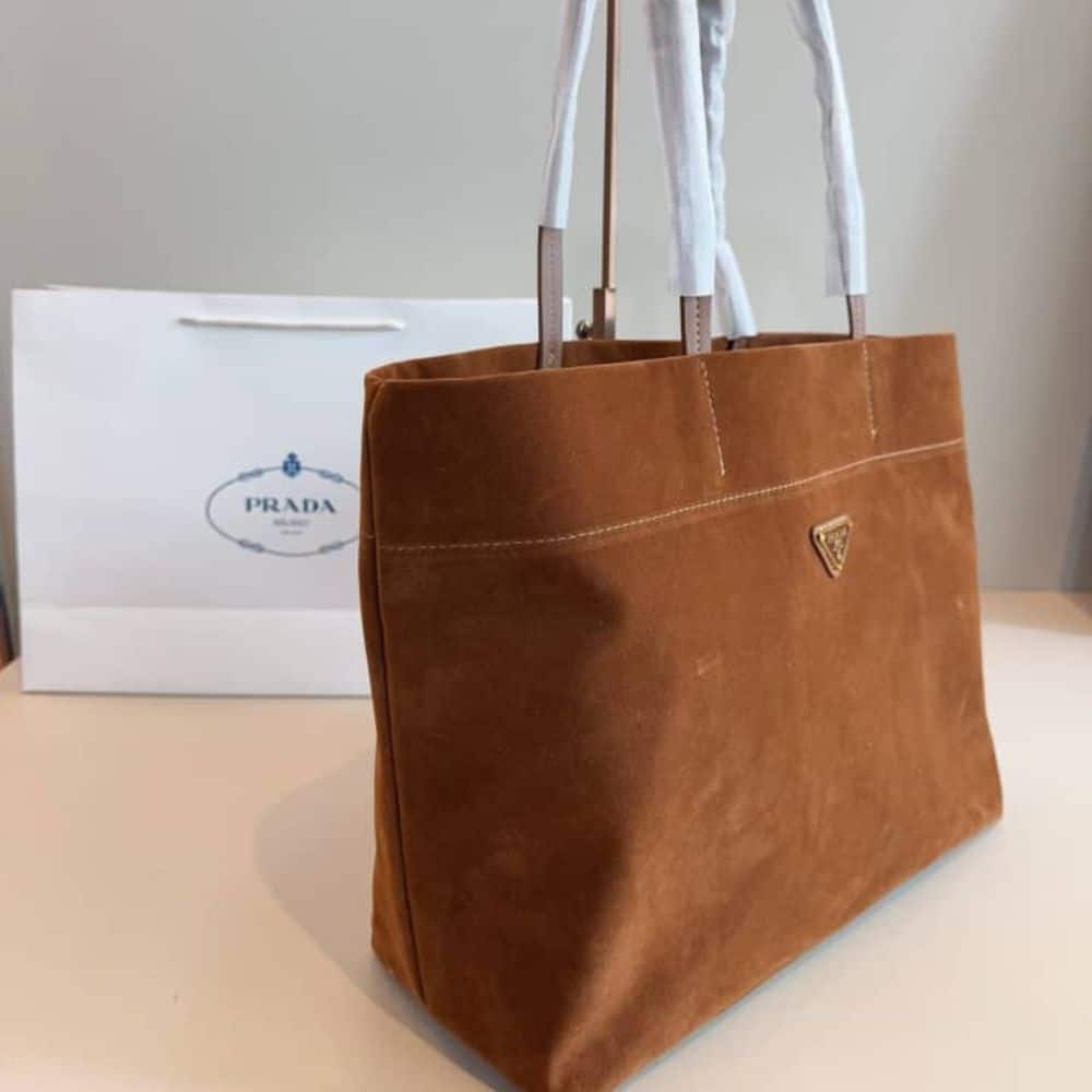 Prada Suede Tote Bag Cocoa Brown 37Cm