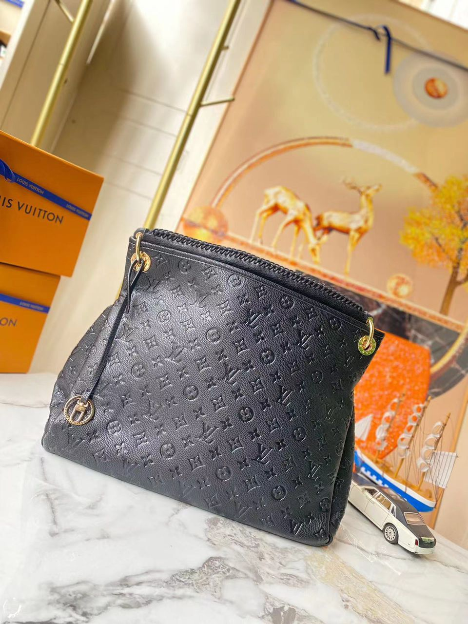 Louis Vuitton Melie Hobo MM 41cm/16.1in Monogram Empreinte Leather Black M57089 – Women