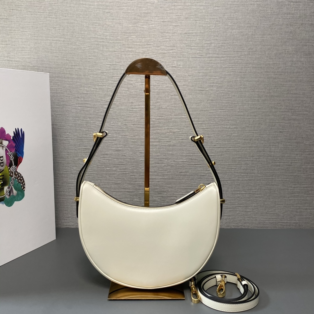 Prada Arqué Leather Shoulder Bag White 22.5cm