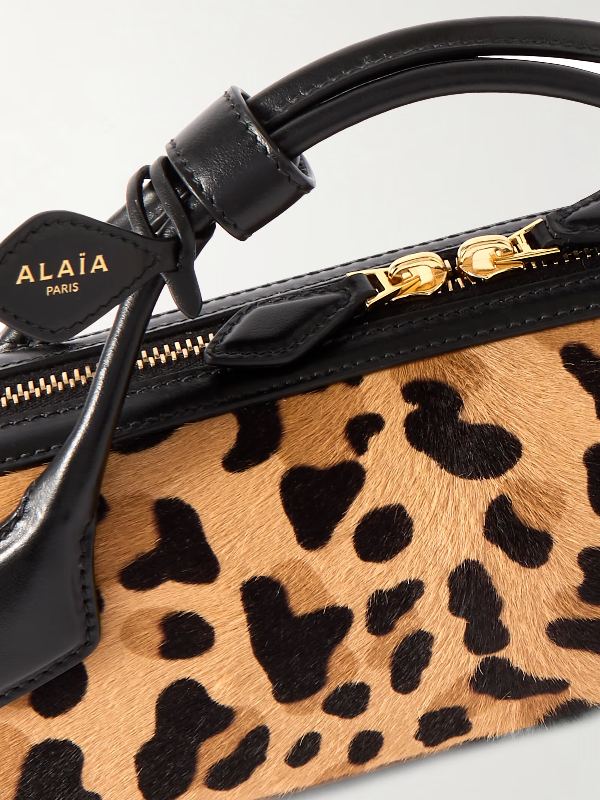 Leopard Print Calf Hair Top Handle Bag 30cm