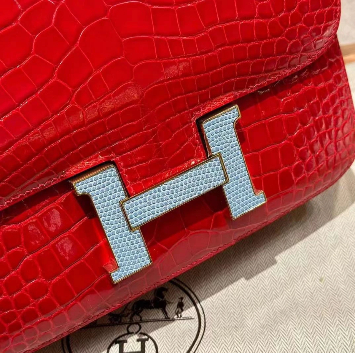 Constance 19 gold buckle Ferrari red American alligator leather pure handmade custom