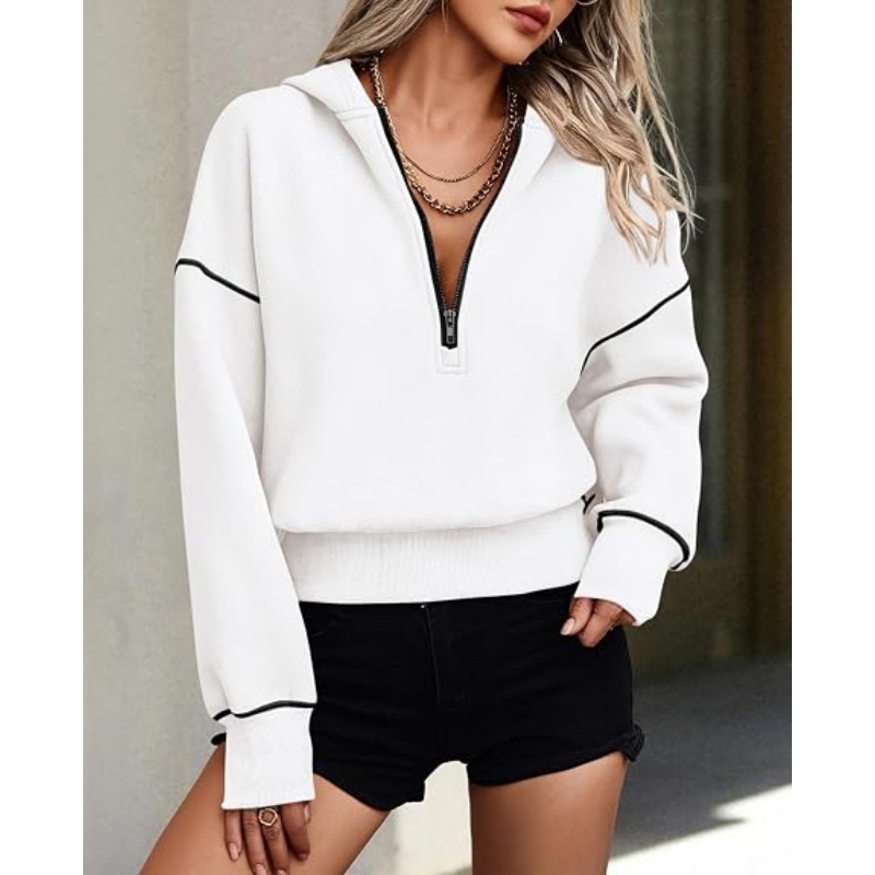 Women's Fall Half Zip Cropped Hoodie Sweatshirt