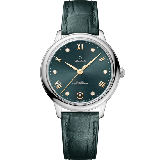 Omega De Ville Prestige 34mm Green Dial with Diamonds Stainless Steel Strap 434.13.34.20.60.001